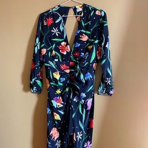 Stunning silk black floral Rixo London dress never worn!